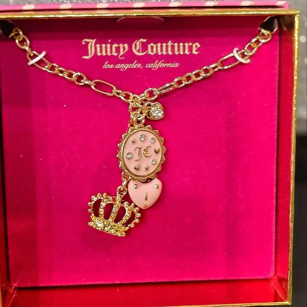 Juicy‎ Couture Logo Crown & Heart Charm Necklace
